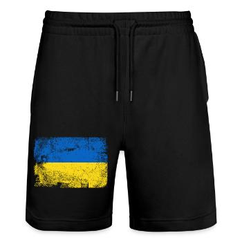 Brushed Ukrainian Flag Palette - Stanley/Stella Trainer Unisex Organic Jogging Shorts - black - Front - Nik (191cm) & Marisol (170cm)