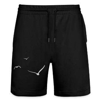 Trois mouettes | Mouette | Couleurs réglables - Short de jogging bio TRAINER Stanley/Stella unisexe - noir - Devant - Nik (191cm) & Marisol (170cm)