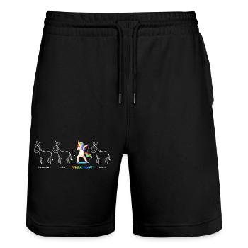 PFLEGEKRAFT Einhorn Beruf Besonders Einzigartig - Stanley/Stella Unisex Bio Joggingshorts Trainer  - Schwarz - Vorne - Nik (191cm) & Marisol (170cm)
