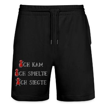 Rot gewinnt immer Brettspieler Glücksshirt - Stanley/Stella Unisex Bio Joggingshorts Trainer  - Schwarz - Vorne - Nik (191cm) & Marisol (170cm)
