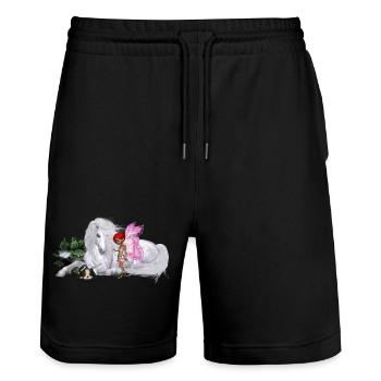 Merveilleuse licorne avec fée - Short de jogging bio TRAINER Stanley/Stella unisexe - noir - Devant - Nik (191cm) & Marisol (170cm)