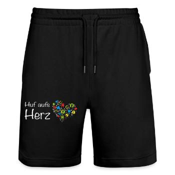 Huf aufs Herz - Hand aufs Herz! Wortspiel Tiere - Stanley/Stella Unisex Bio Joggingshorts Trainer  - Schwarz - Vorne - Nik (191cm) & Marisol (170cm)