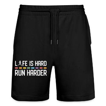 Life is Hard. Run Harder. - Stanley/Stella Trainer Unisex Organic Jogging Shorts - black - Front - Nik (191cm) & Marisol (170cm)