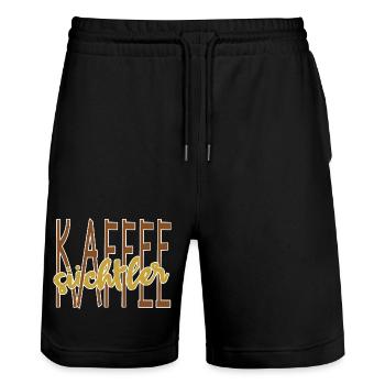 Kaffee Trinken Spruch Koffein Kaffeeliebhaber - Stanley/Stella Unisex Bio Joggingshorts Trainer  - Schwarz - Vorne - Nik (191cm) & Marisol (170cm)