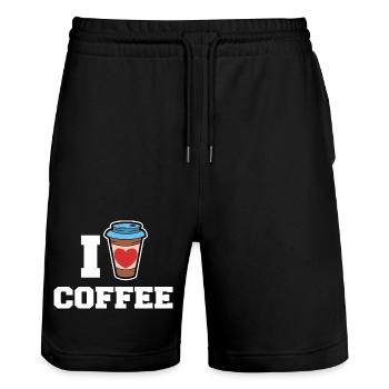 I love coffee drinking coffee lovers statement - Stanley/Stella Trainer Unisex Organic Jogging Shorts - black - Front - Nik (191cm) & Marisol (170cm)