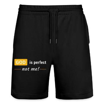 Gott ist vollkommen, nicht ich! - Stanley/Stella Unisex Bio Joggingshorts Trainer  - Schwarz - Vorne - Nik (191cm) & Marisol (170cm)