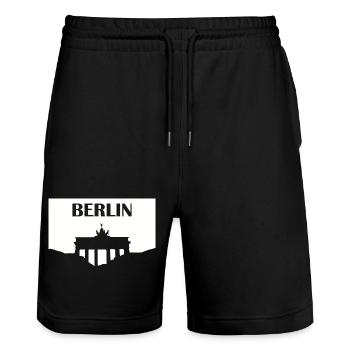 Porte de Brandebourg de Berlin blanc - Short de jogging bio TRAINER Stanley/Stella unisexe - noir - Devant - Nik (191cm) & Marisol (170cm)