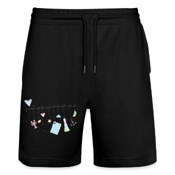 maritime zarte bunte Symbole an der Wäscheleine - Stanley/Stella Unisex Bio Joggingshorts Trainer  - Schwarz - Vorne - Nik (191cm) & Marisol (170cm)