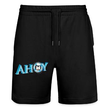 englischer Seemannsgruß Ahoy mit Pinguin Seemann - Stanley/Stella Unisex Bio Joggingshorts Trainer  - Schwarz - Vorne - Nik (191cm) & Marisol (170cm)