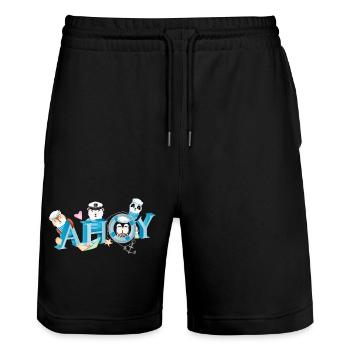 cute animals with English sailor greeting Ahoy - Stanley/Stella Trainer Unisex Organic Jogging Shorts - black - Front - Nik (191cm) & Marisol (170cm)