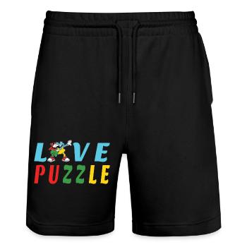 Love Puzzle - Stanley/Stella Trainer Unisex Organic Jogging Shorts - black - Front - Nik (191cm) & Marisol (170cm)