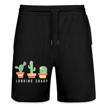 Scharf aussehender Kaktus - Stanley/Stella Unisex Bio Joggingshorts Trainer  - Schwarz - Vorne - Nik (191cm) & Marisol (170cm)