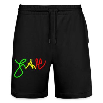 Jah in Trio colours Red Gold Green - Stanley/Stella Trainer Unisex Organic Jogging Shorts - black - Front - Nik (191cm) & Marisol (170cm)