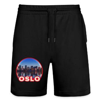 Oslo Skyline Rundlogo - Stanley/Stella Unisex Bio Joggingshorts Trainer  - Schwarz - Vorne - Nik (191cm) & Marisol (170cm)