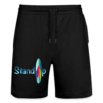 Lettrage de pagaie debout avec paddle board - Short de jogging bio TRAINER Stanley/Stella unisexe - noir - Devant - Nik (191cm) & Marisol (170cm)