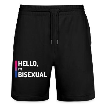 Hallo, ich bin bisexuell - Stanley/Stella Unisex Bio Joggingshorts Trainer  - Schwarz - Vorne - Nik (191cm) & Marisol (170cm)