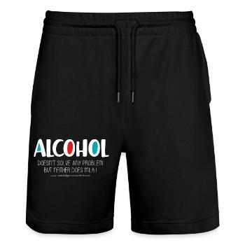 Alcohol (dark) - Stanley/Stella Trainer Unisex Organic Jogging Shorts - black - Front - Nik (191cm) & Marisol (170cm)