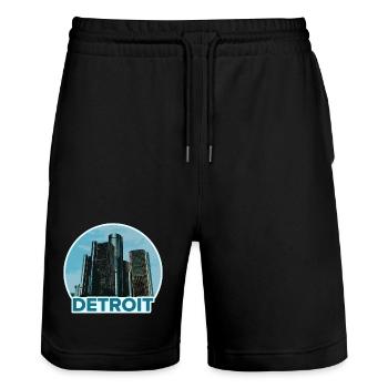 Detroit Stadtskyline Abzeichen - Stanley/Stella Unisex Bio Joggingshorts Trainer  - Schwarz - Vorne - Nik (191cm) & Marisol (170cm)