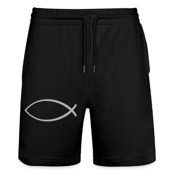 Ichtus poisson argent - Short de jogging bio TRAINER Stanley/Stella unisexe - noir - Devant - Nik (191cm) & Marisol (170cm)