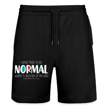 I once tried to be normal (dark) - Stanley/Stella Trainer Unisex Organic Jogging Shorts - black - Front - Nik (191cm) & Marisol (170cm)