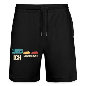 Camping Camper Wohnmobil - Stanley/Stella Unisex Bio Joggingshorts Trainer  - Schwarz - Vorne - Nik (191cm) & Marisol (170cm)