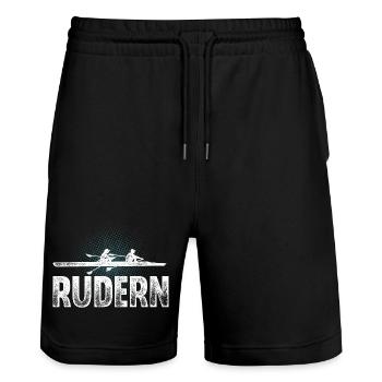 Rudern Ruderer Ruderboot - Stanley/Stella Unisex Bio Joggingshorts Trainer  - Schwarz - Vorne - Nik (191cm) & Marisol (170cm)
