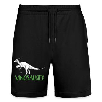 Vinosaurier – lustiges Weinmotiv - Stanley/Stella Unisex Bio Joggingshorts Trainer  - Schwarz - Vorne - Nik (191cm) & Marisol (170cm)