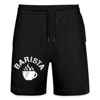 Barista Cafe Coffee Icon Logo Icon Illustration - Stanley/Stella Trainer Unisex Organic Jogging Shorts - black - Front - Nik (191cm) & Marisol (170cm)
