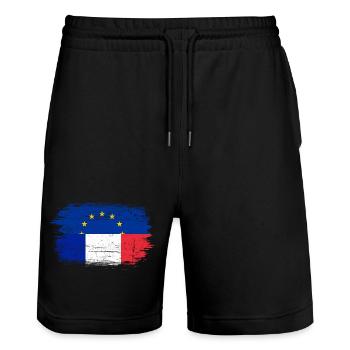 Brushstroke EU France Flag Mashup - Stanley/Stella Trainer Unisex Organic Jogging Shorts - black - Front - Nik (191cm) & Marisol (170cm)