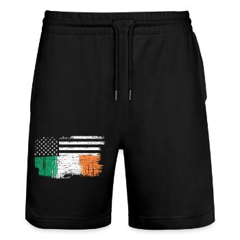 Brushstroke Irish Flag with Stars - Stanley/Stella Trainer Unisex Organic Jogging Shorts - black - Front - Nik (191cm) & Marisol (170cm)