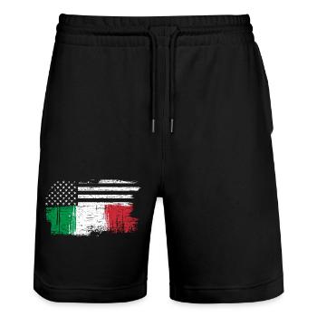 Stars and Tricolore Fusion - Stanley/Stella Trainer Unisex Organic Jogging Shorts - black - Front - Nik (191cm) & Marisol (170cm)