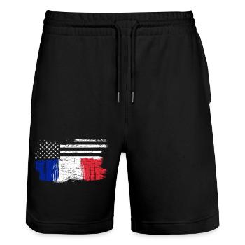 Brush Flag Fusion Stars and Tricolour - Stanley/Stella Trainer Unisex Organic Jogging Shorts - black - Front - Nik (191cm) & Marisol (170cm)