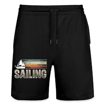 Segeln Segler Segelboot Retro Vintage - Stanley/Stella Unisex Bio Joggingshorts Trainer  - Schwarz - Vorne - Nik (191cm) & Marisol (170cm)