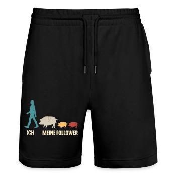 Schwein Landwirtin Ich Und Meine Follower - Stanley/Stella Unisex Bio Joggingshorts Trainer  - Schwarz - Vorne - Nik (191cm) & Marisol (170cm)