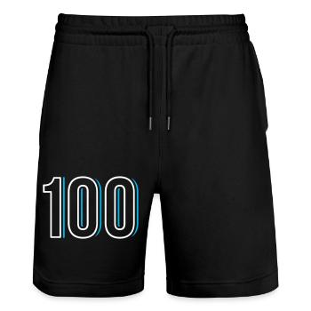 Number 100 - One hundred - hundred - Stanley/Stella Trainer Unisex Organic Jogging Shorts - black - Front - Nik (191cm) & Marisol (170cm)