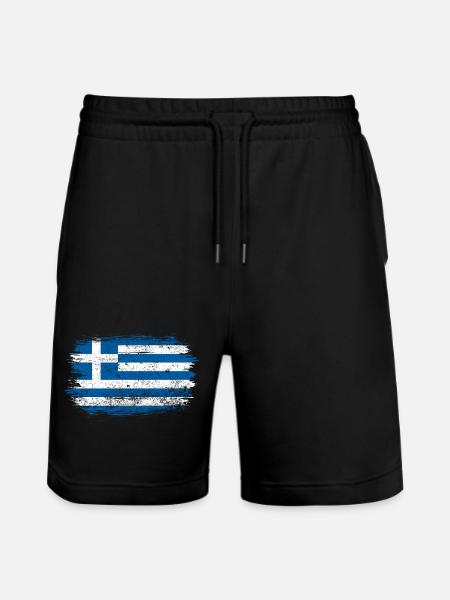 Brushed Greek Flag - Stanley/Stella Trainer Unisex Organic Jogging Shorts - black