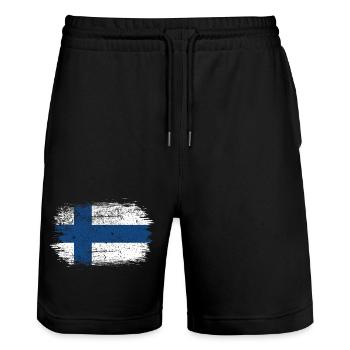 Finnish Nordic Cross Flag Print - Stanley/Stella Trainer Unisex Organic Jogging Shorts - black - Front - Nik (191cm) & Marisol (170cm)