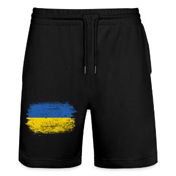 Ukraine Flag Brush Stroke - Stanley/Stella Trainer Unisex Organic Jogging Shorts - black - Front - Nik (191cm) & Marisol (170cm)