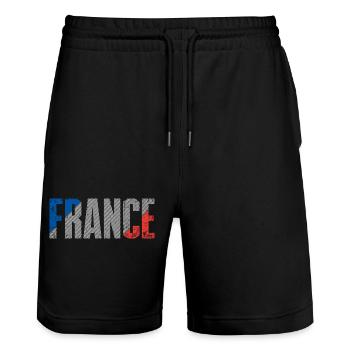 Drapeau de la France Typographie en détresse - Short de jogging bio TRAINER Stanley/Stella unisexe - noir - Devant - Nik (191cm) & Marisol (170cm)
