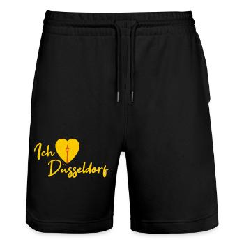 Ich liebe Düsseldorf - Schriftzug - Stanley/Stella Unisex Bio Joggingshorts Trainer  - Schwarz - Vorne - Nik (191cm) & Marisol (170cm)