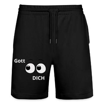 Gott sieht und sucht dich - Stanley/Stella Unisex Bio Joggingshorts Trainer  - Schwarz - Vorne - Nik (191cm) & Marisol (170cm)