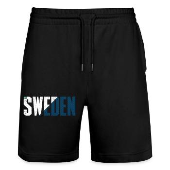 Sweden Bold Flag Typography - Stanley/Stella Trainer Unisex Organic Jogging Shorts - black - Front - Nik (191cm) & Marisol (170cm)