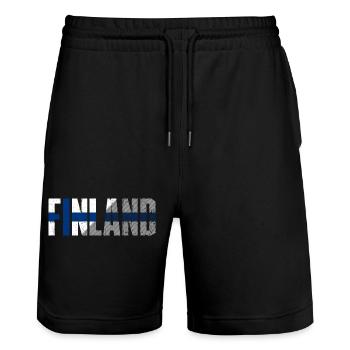 Finland Nordic Flag Stripe - Stanley/Stella Trainer Unisex Organic Jogging Shorts - black - Front - Nik (191cm) & Marisol (170cm)