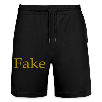 Fake, Spruch, Humor, Spaß, lustig, Geschenkidee - Stanley/Stella Unisex Bio Joggingshorts Trainer  - Schwarz - Vorne - Nik (191cm) & Marisol (170cm)
