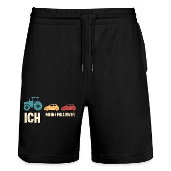 Landwirt Traktor Bauer Ich Meine Follower - Stanley/Stella Unisex Bio Joggingshorts Trainer  - Schwarz - Vorne - Nik (191cm) & Marisol (170cm)