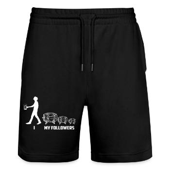 Bierfass Follower - Stanley/Stella Unisex Bio Joggingshorts Trainer  - Schwarz - Vorne - Nik (191cm) & Marisol (170cm)