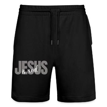 Jesus is Real - Stanley/Stella Unisex Bio Joggingshorts Trainer  - Schwarz - Vorne - Nik (191cm) & Marisol (170cm)