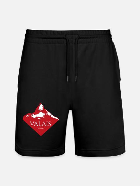 Valais Mountain Peak Red Logo - Stanley/Stella Trainer Unisex Organic Jogging Shorts - black