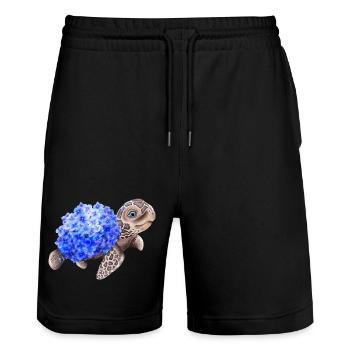 Tortue avec hortensias Hortensias - Short de jogging bio TRAINER Stanley/Stella unisexe - noir - Devant - Nik (191cm) & Marisol (170cm)