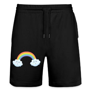 Whimsical Rainbow Clouds - Stanley/Stella Trainer Unisex Organic Jogging Shorts - black - Front - Nik (191cm) & Marisol (170cm)